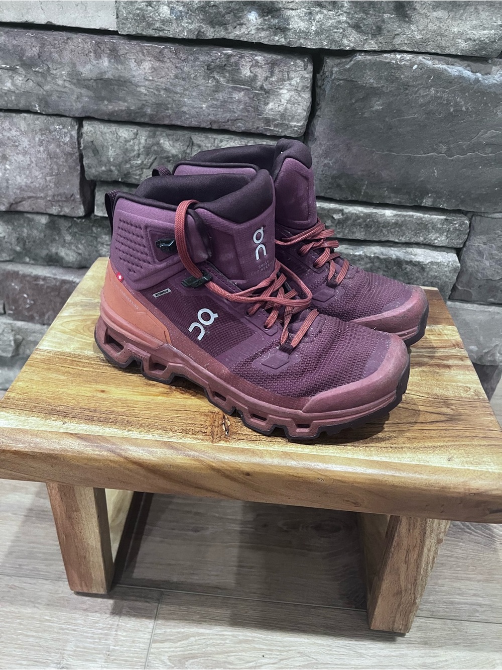 On Cloudrock Waterproof Lace-Up Boots in Burgundy/Maroon